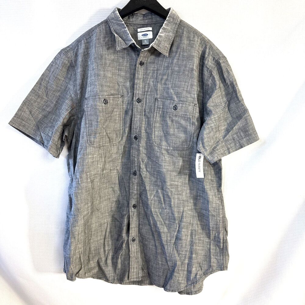 Old Navy Men’s SS Button Slim Fit Gray Pockets - XL - classic modern casual